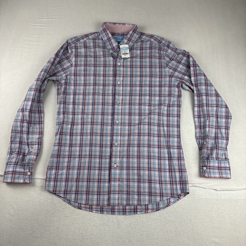 New! J McLaughlin Westend Sport Shirt Plaid Medium Modern Fit Preppy Flip Cuffs